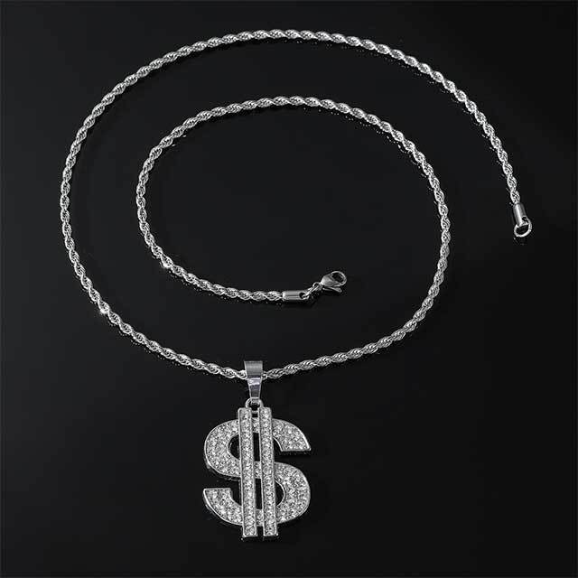 Diamonded Dollar Pendant Necklace