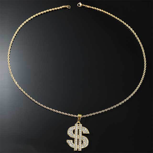 Diamonded Dollar Pendant Necklace
