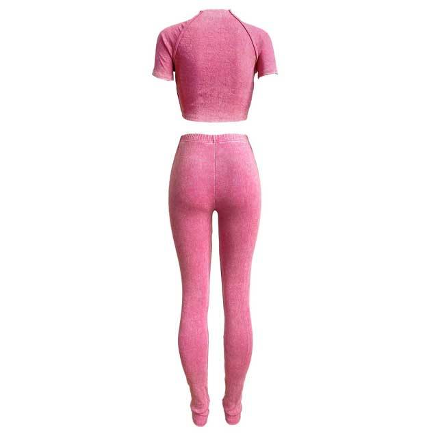 Washed Distressed Ribbed Jogging Suit