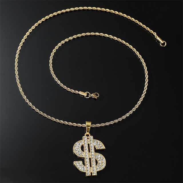 Diamonded Dollar Pendant Necklace