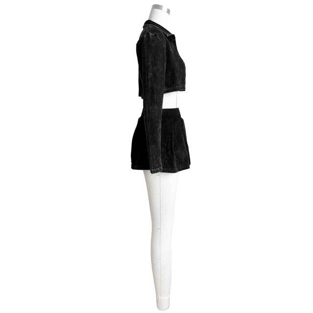 Distressed 3 Piece Pleated Skirt Set