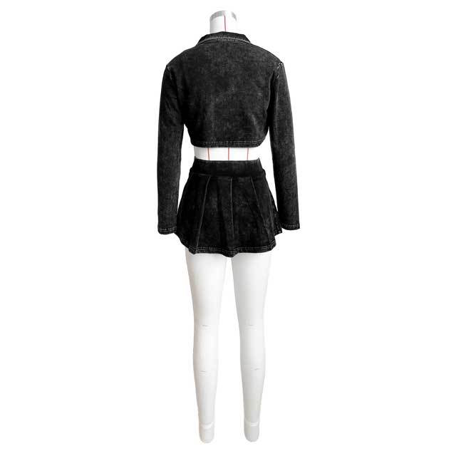 Distressed 3 Piece Pleated Skirt Set