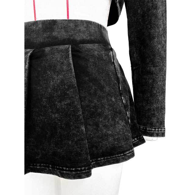 Distressed 3 Piece Pleated Skirt Set