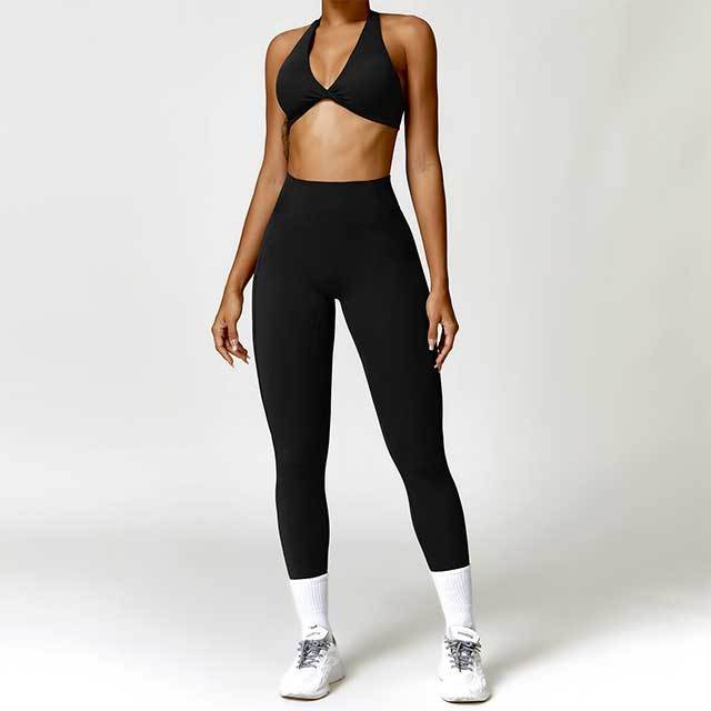 Yoga Wear Halter Neck Backless Crop Top Tight Pant Set