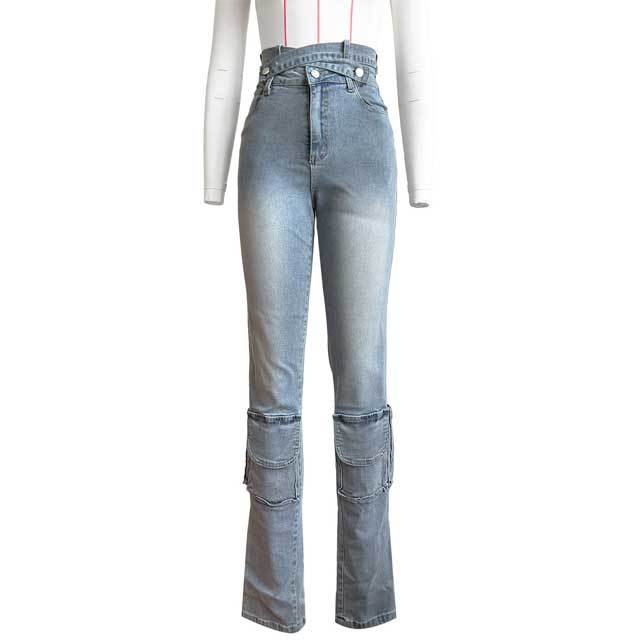 Chic Fashion High Waist Cargo Jeans