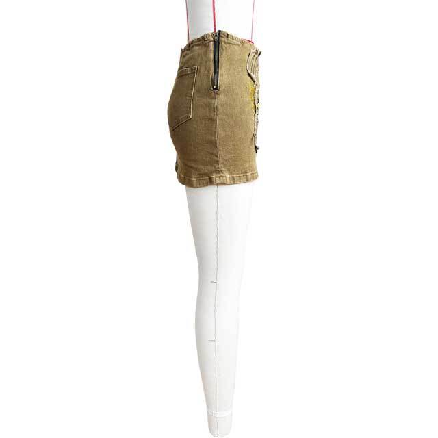 Embroidery Patchwork Denim Zipper Mini Skirt
