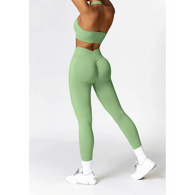 Solid Color Halter Neck Bra Top Tight Pants Set