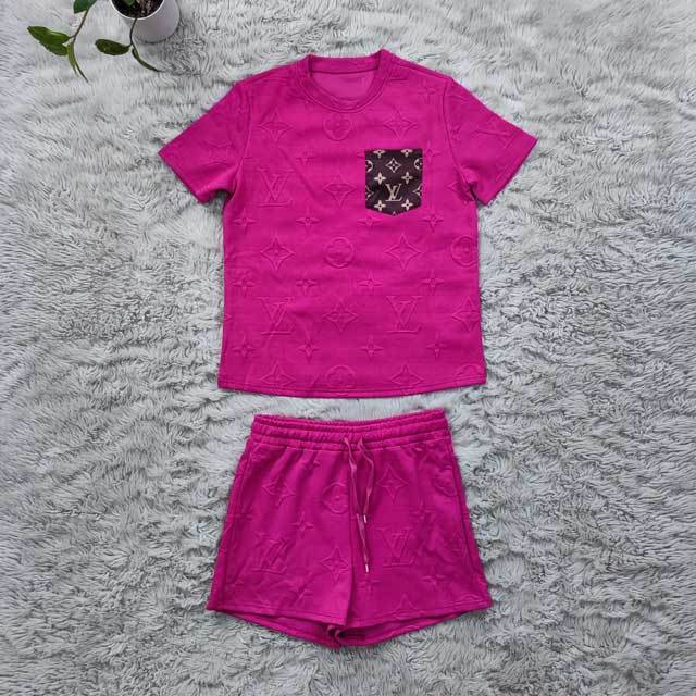 Fashion Embossing Short Tracksuit Set