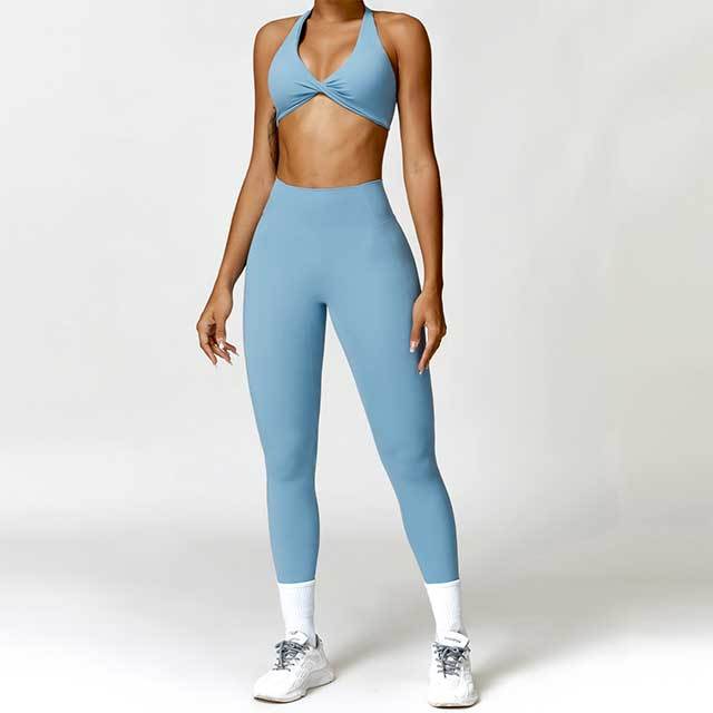 Yoga Wear Halter Neck Backless Crop Top Tight Pant Set