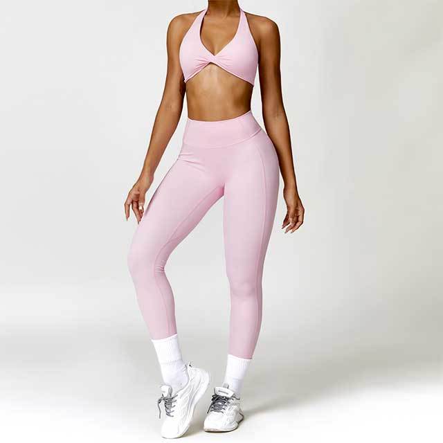 Yoga Wear Halter Neck Backless Crop Top Tight Pant Set