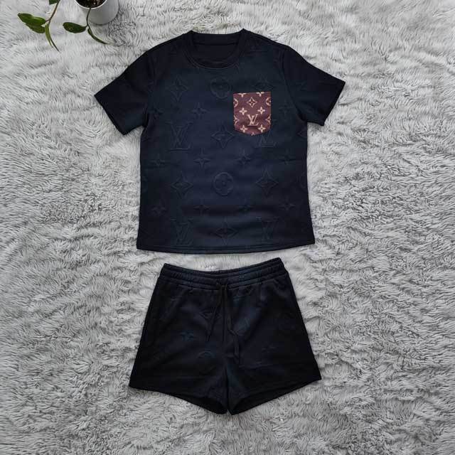 Fashion Embossing Short Tracksuit Set