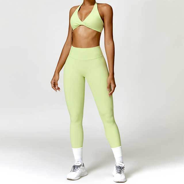 Yoga Wear Halter Neck Backless Crop Top Tight Pant Set