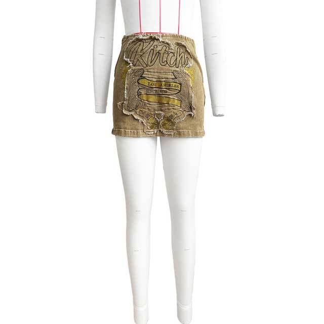Embroidery Patchwork Denim Zipper Mini Skirt