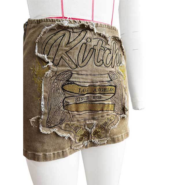 Embroidery Patchwork Denim Zipper Mini Skirt