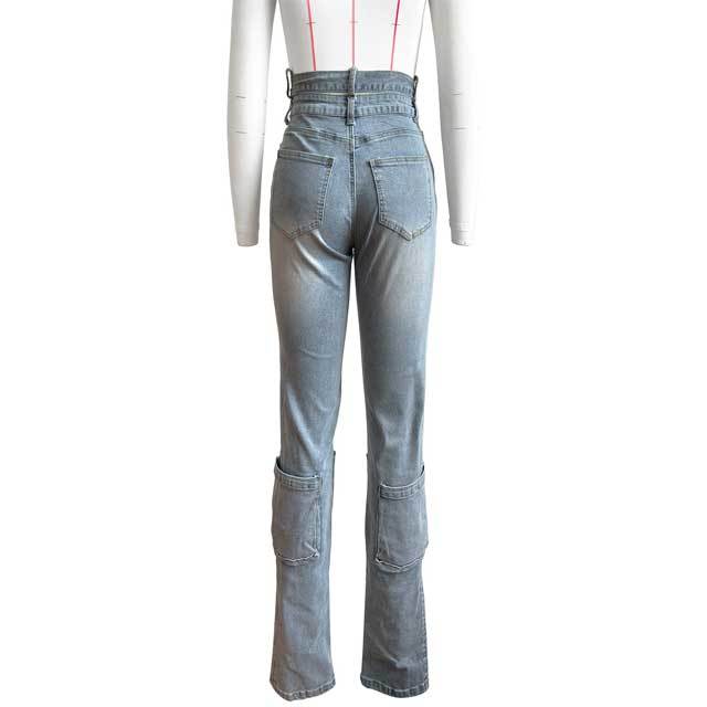Chic Fashion High Waist Cargo Jeans