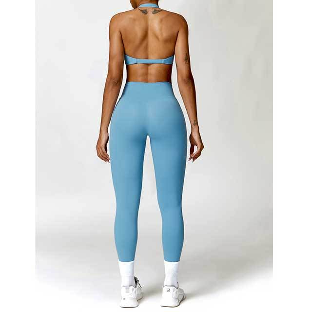 Yoga Wear Halter Neck Backless Crop Top Tight Pant Set