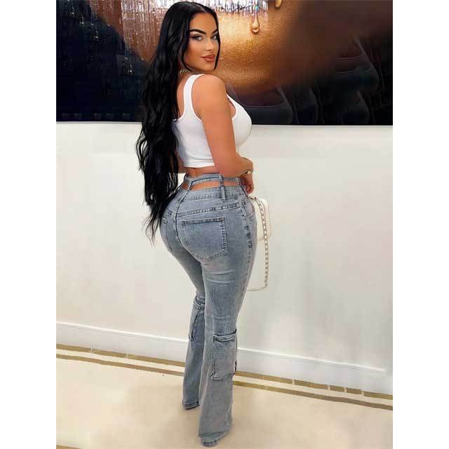 Chic Fashion High Waist Cargo Jeans