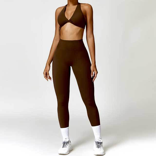 Yoga Wear Halter Neck Backless Crop Top Tight Pant Set