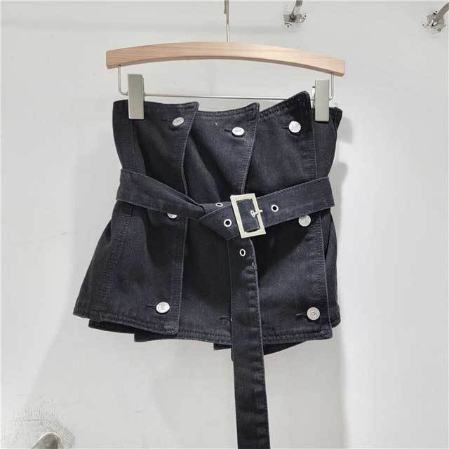 Buckle Strap Denim Strapless Top