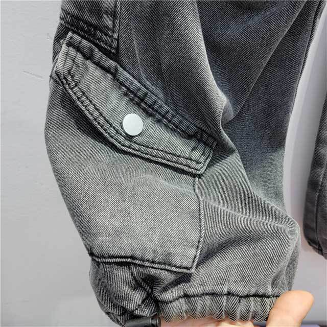 Washed Vintage Drawstring Cargo Jeans
