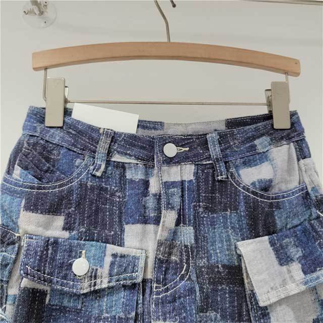 Color Block Denim Cargo Skirt