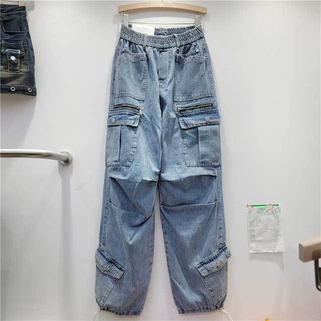 Washed Vintage Drawstring Cargo Jeans