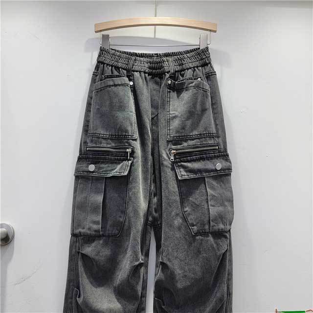 Washed Vintage Drawstring Cargo Jeans