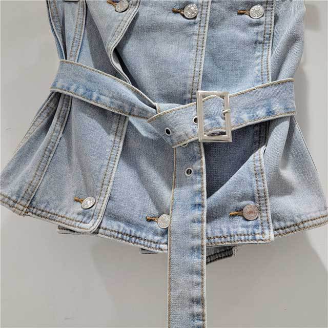 Buckle Strap Denim Strapless Top