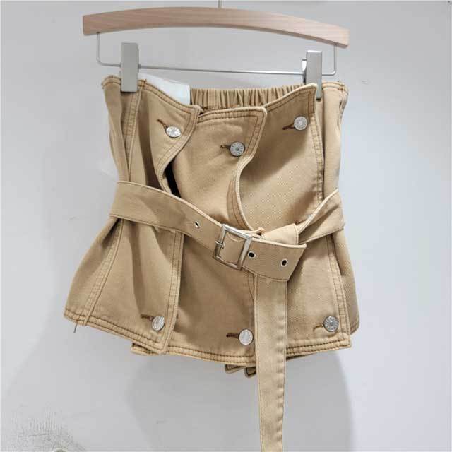 Buckle Strap Denim Strapless Top