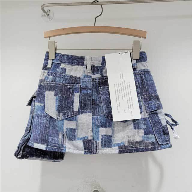 Color Block Denim Cargo Skirt