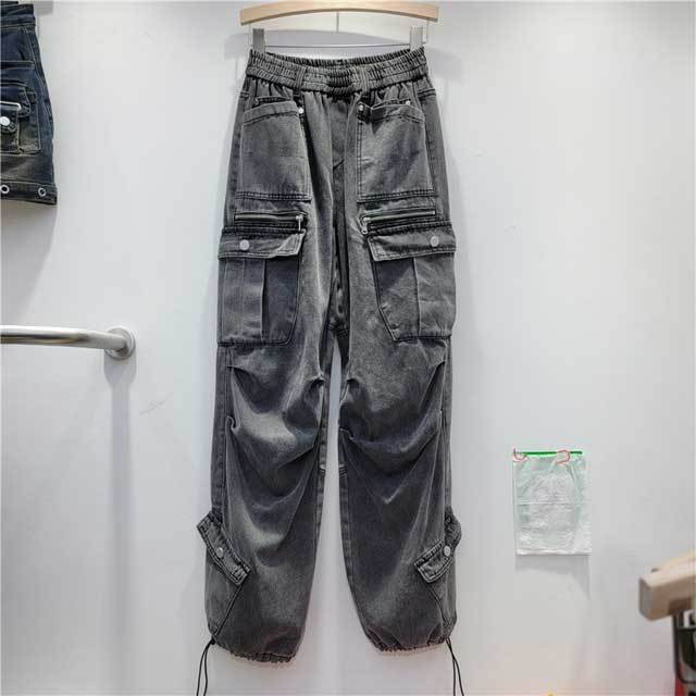 Washed Vintage Drawstring Cargo Jeans
