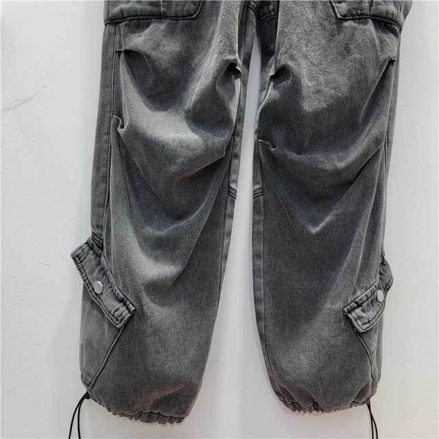 Washed Vintage Drawstring Cargo Jeans