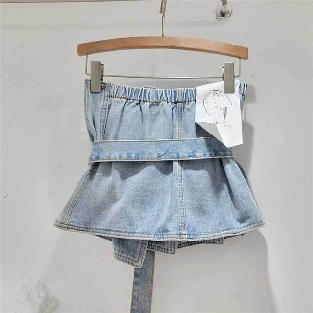 Buckle Strap Denim Strapless Top