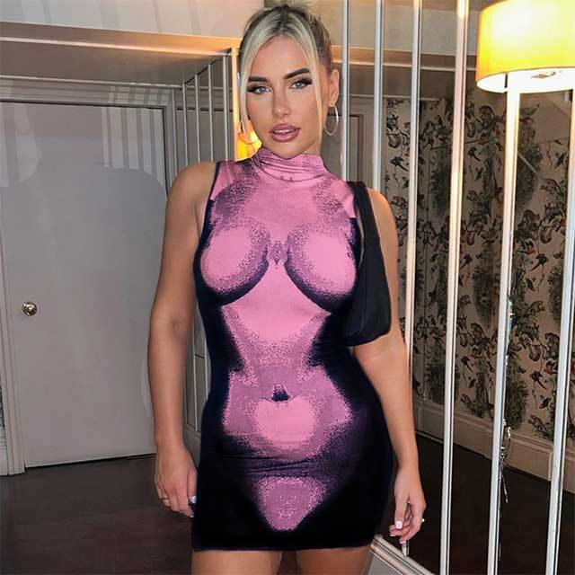 Trendy Printed Sleeveless Bodycon Dress