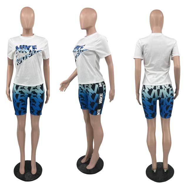 Printed Short Sleeve Casual Two Piece Set