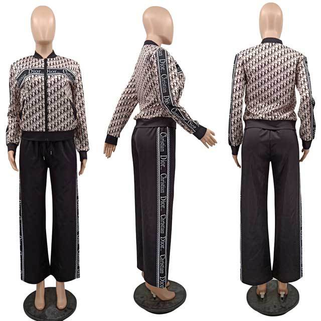 Printed Casual Jacket Top Pants Set