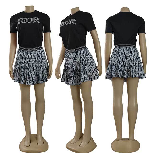 Fashion Print Pleated Skirt Set
