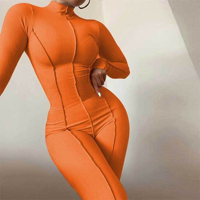 Long Sleeve Fitted Sporty Jumpsuit