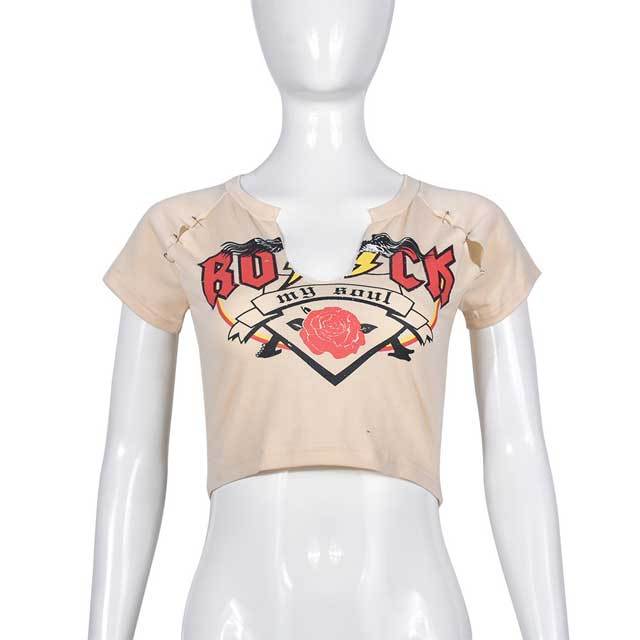 Pin Hollow Out Crop Tees