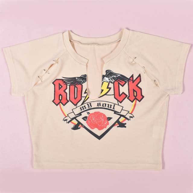 Pin Hollow Out Crop Tees