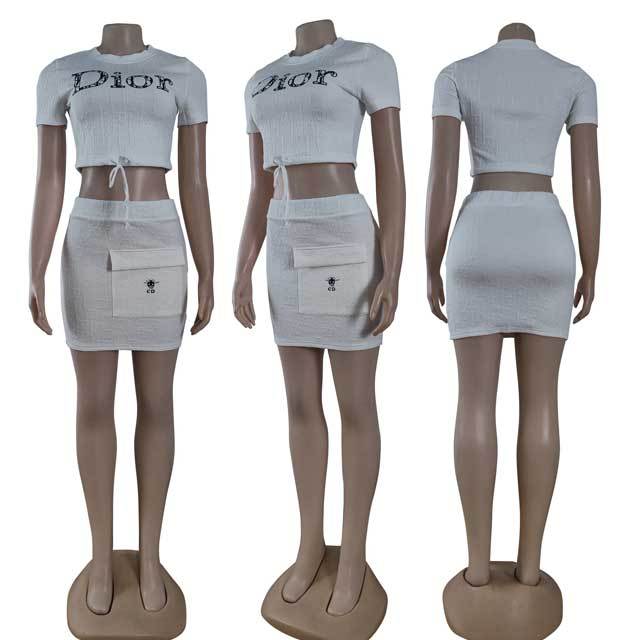 Letter Embossing Mini Skirt Set