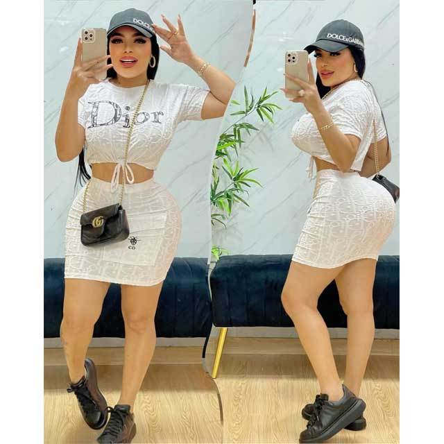 Letter Embossing Mini Skirt Set