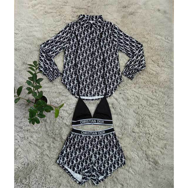 Printed Bra Top 3 Piece Short Set