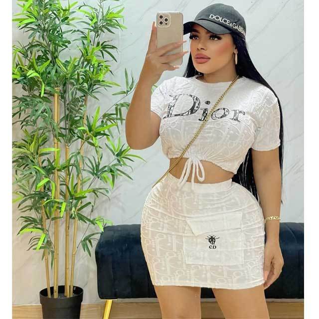 Letter Embossing Mini Skirt Set