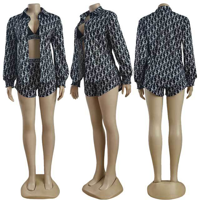 Printed Bra Top 3 Piece Short Set