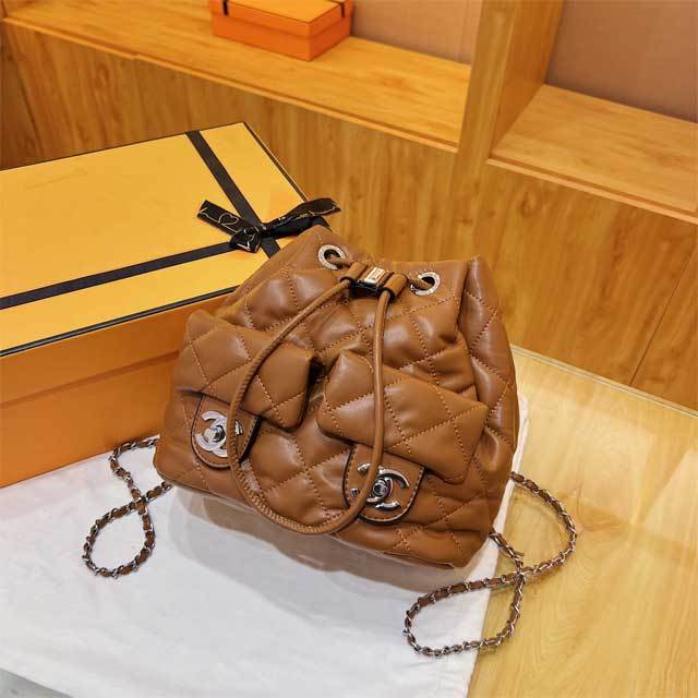 Metal Logo Drawstring Leather Backpack