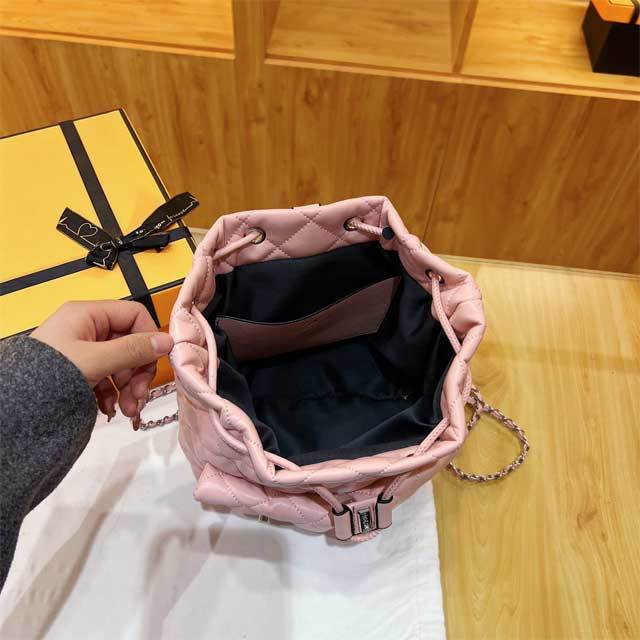 Metal Logo Drawstring Leather Backpack