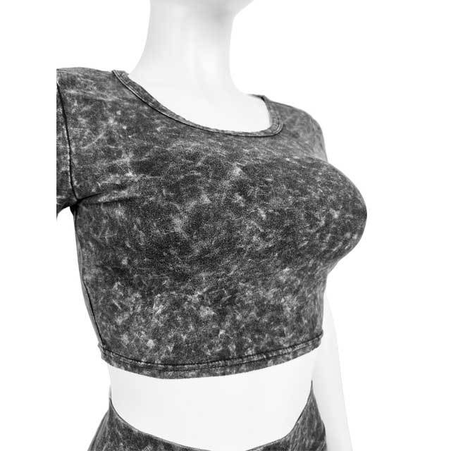 Washed Distressed High Waist Two Piece Set