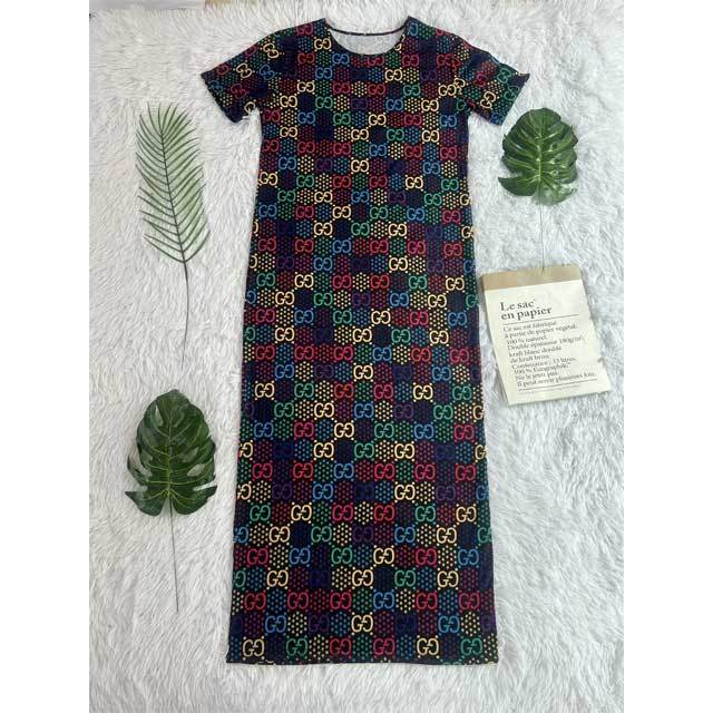 Short Sleeve Printed Maxi Dress