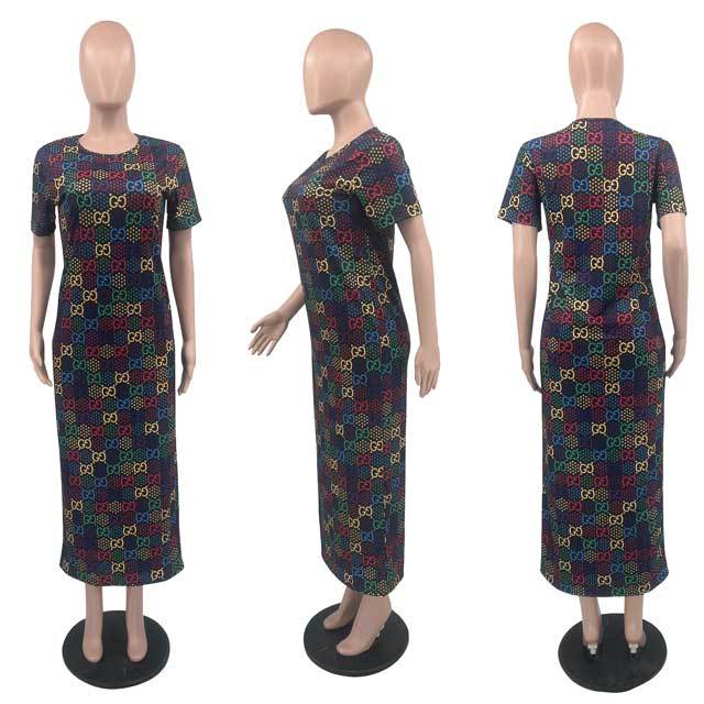 Short Sleeve Printed Maxi Dress